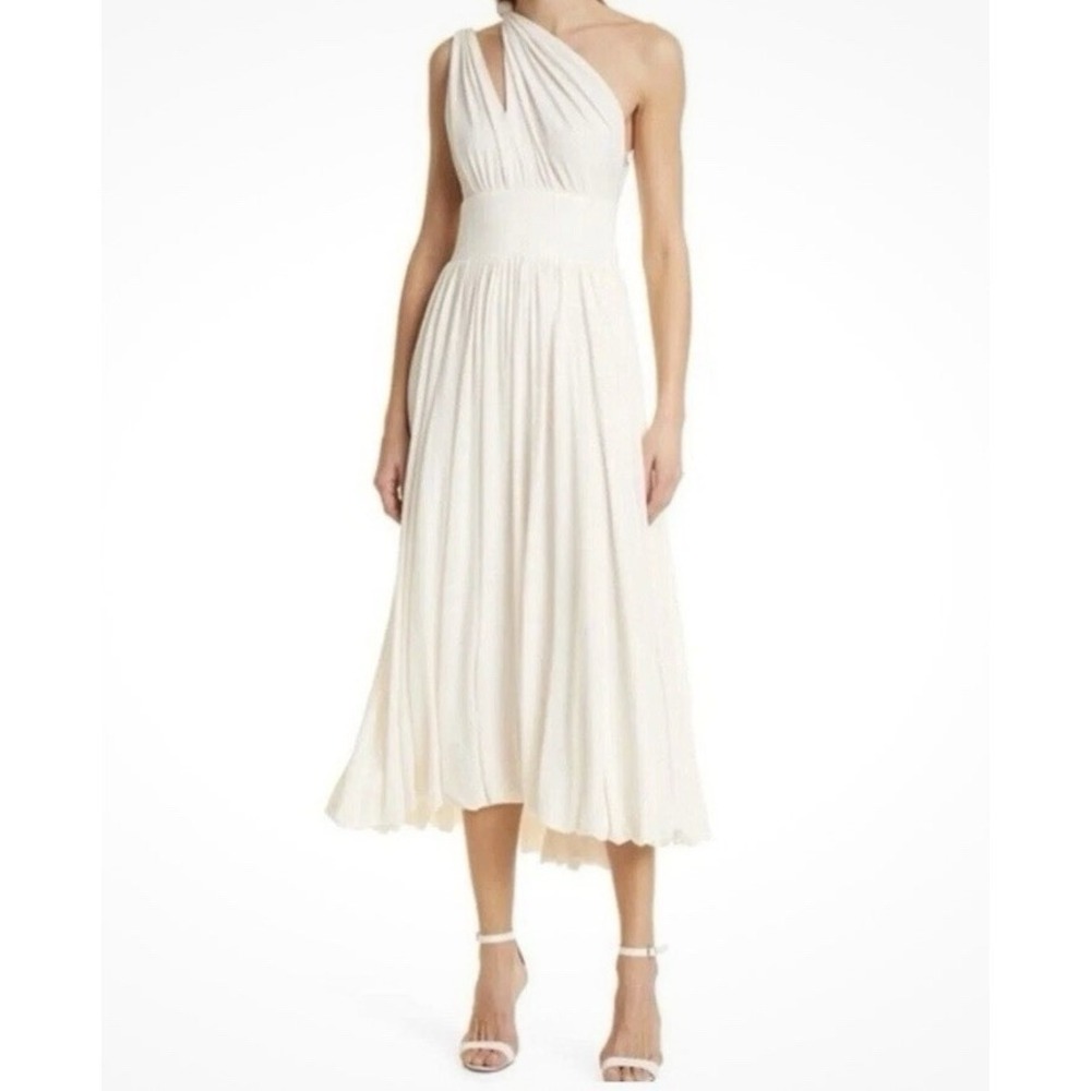 La Ligne Ivory Helena One Shoulder Midi Dress XL Bridal Grecian Bubble Hem Flowy